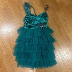 weissman teal ruffled tier children’s dance costume